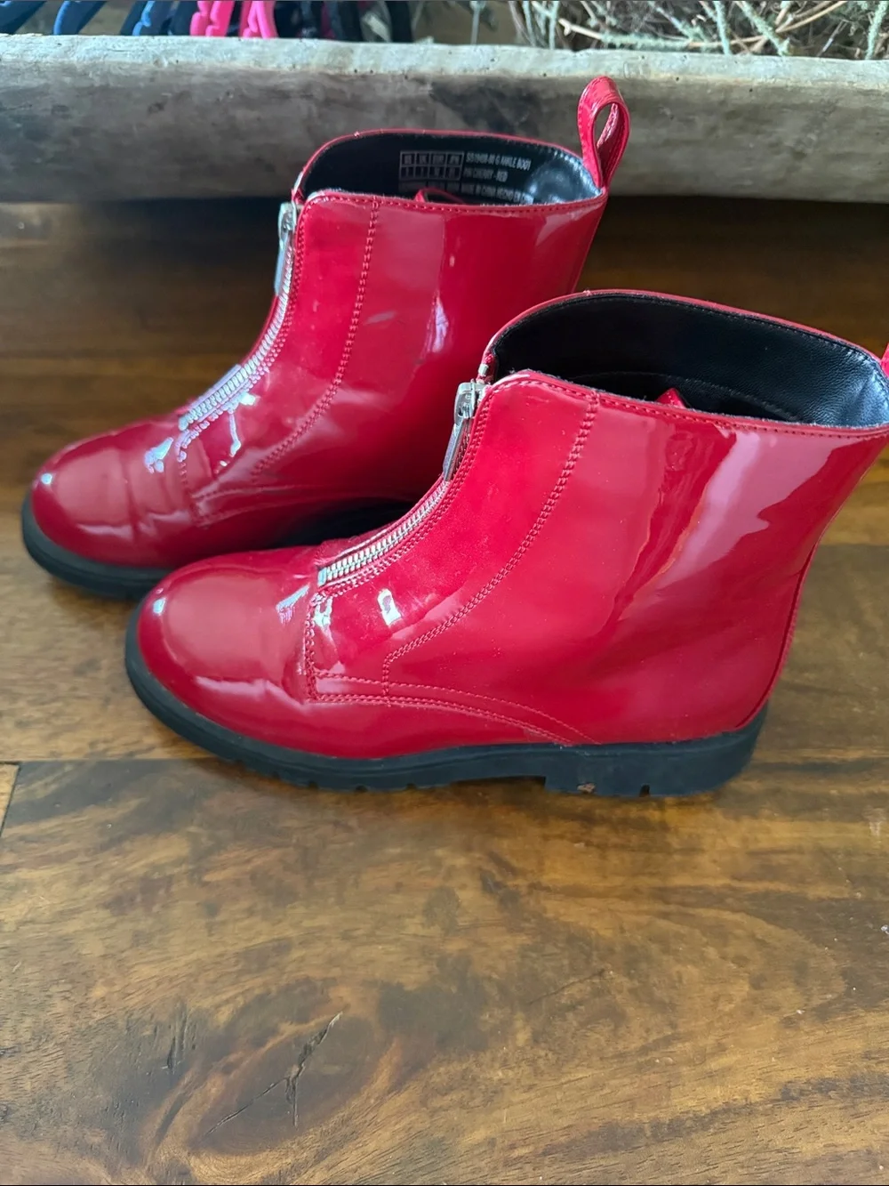 GAP Red Patent Front-Zip Kids Ankle Boots
